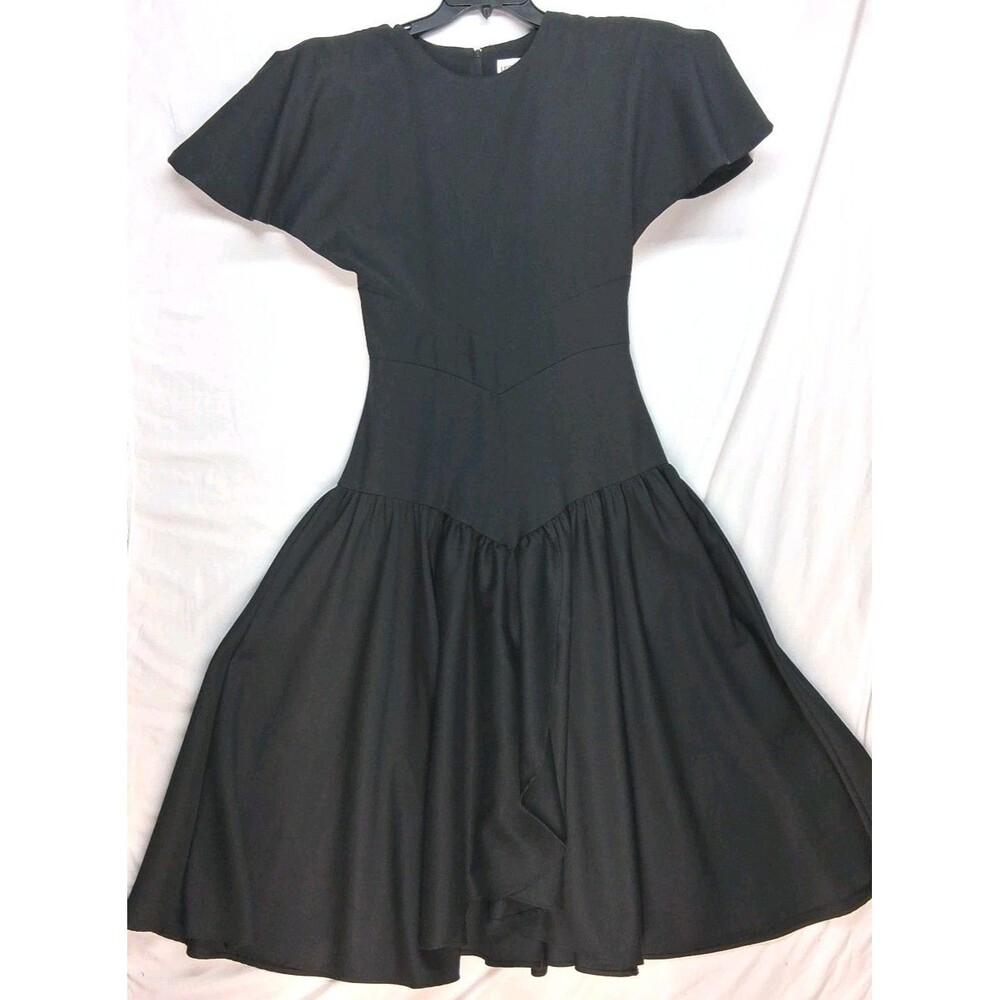 Vintage 80s Leslie Lucks Womens 8 Black Maxi Dress Empire Waist Witchy Vamp